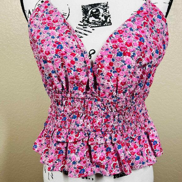 Sim and Sam pink top strap V neckline smocked floral blouse size XL boho baddie - Picture 6 of 12